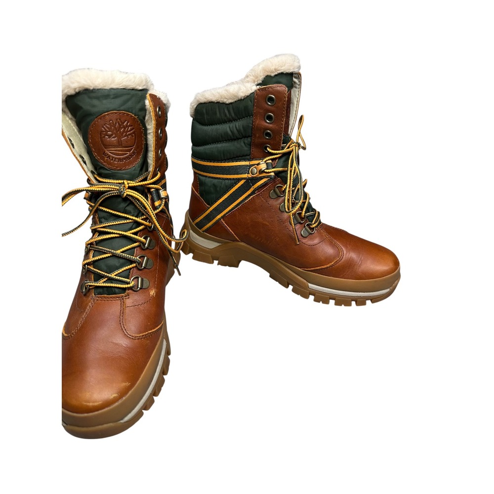 Timberland Courmayeur Valley Waterproof Winter Boots Brown Green Faux Fur Lining - Picture 3 of 11